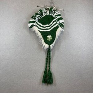 Portland Timbers Mohawk Trapper Hat Green White Knit Beanie Trooper Faux Fur MLS